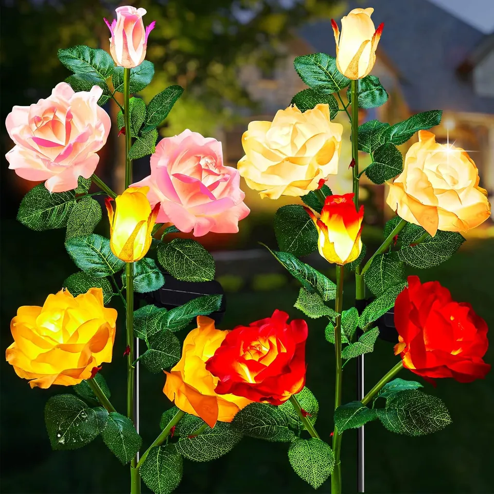 brightown-4-pack-realistic-multicolor-rose-solar-garden-pathway-lights-with-warm image 1