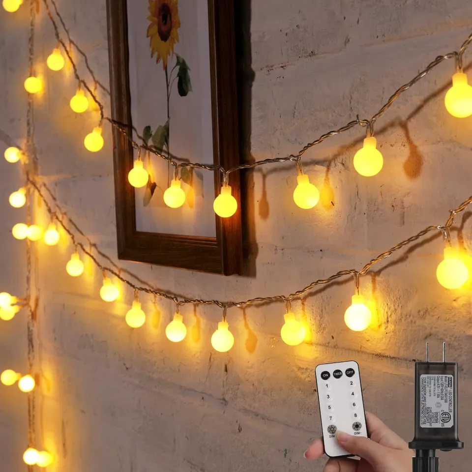 brightown-33ft-100-led-plug-in-globe-ball-string-lights-with-remote-for-bedroom- image 1
