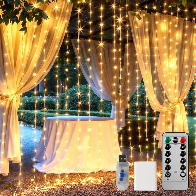 brightown-20ft-600-led-curtain-window-fairy-lights-with-remote-usb-adapter-8-mod image 1
