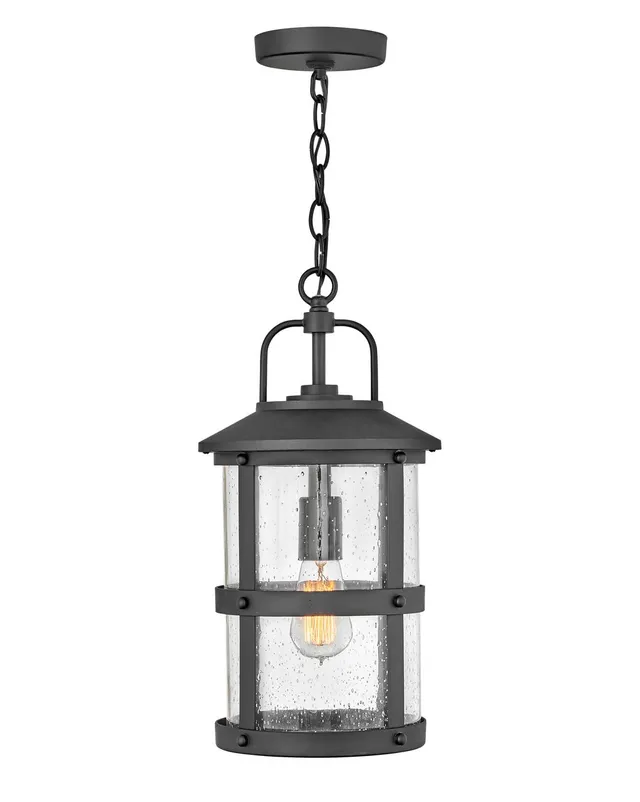 hinkley-lakehouse-one-light-outdoor-medium-hanging-lantern-black-with-clear-seed image 1