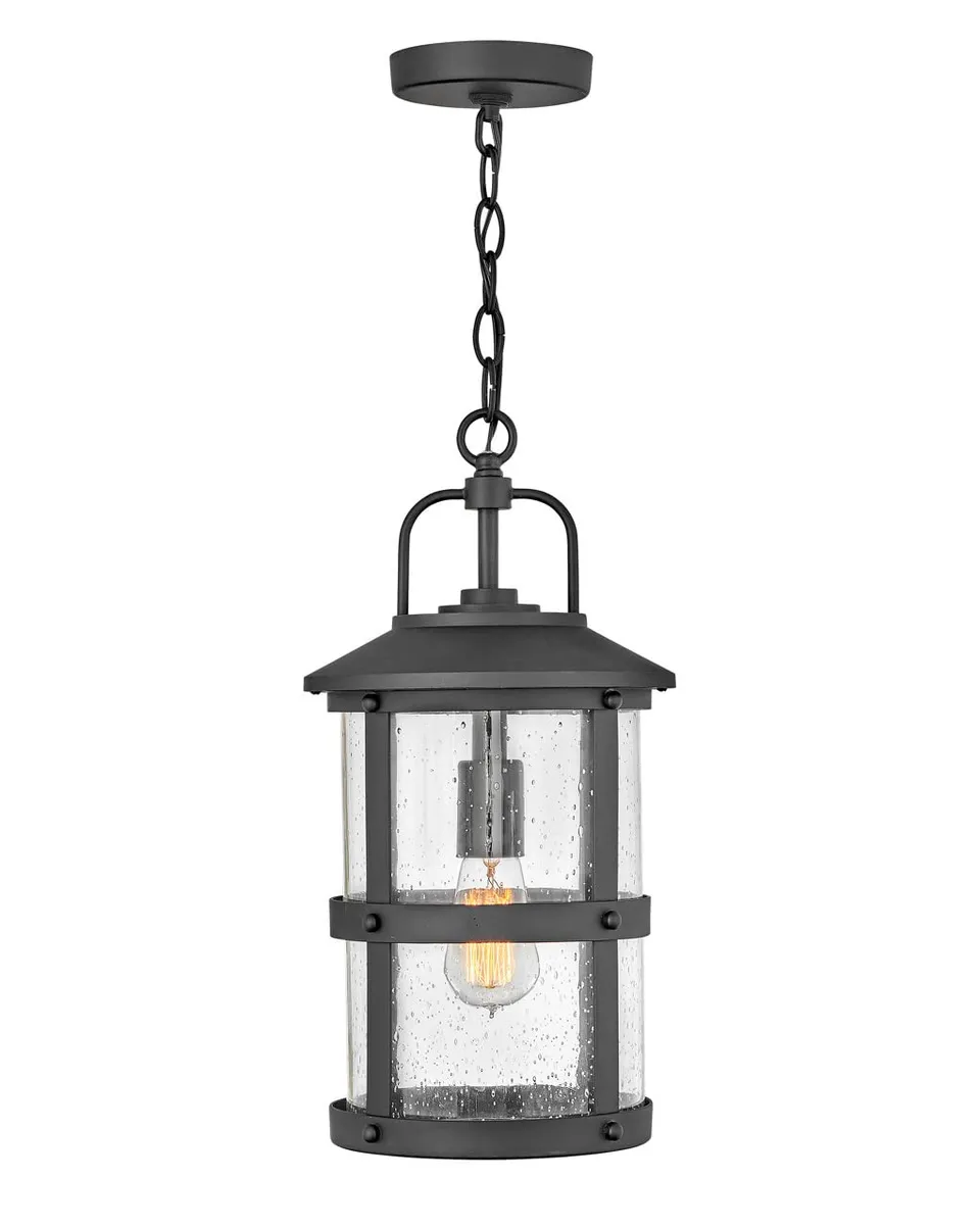 hinkley-lakehouse-one-light-outdoor-medium-hanging-lantern-black-with-clear-seed image 1