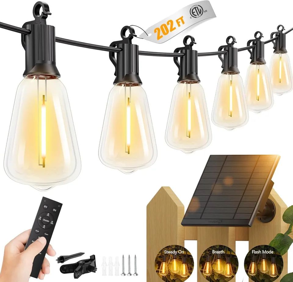 brightown-202ft-solar-powered-edison-string-lights-with-remote-control-65-2-shat image 1