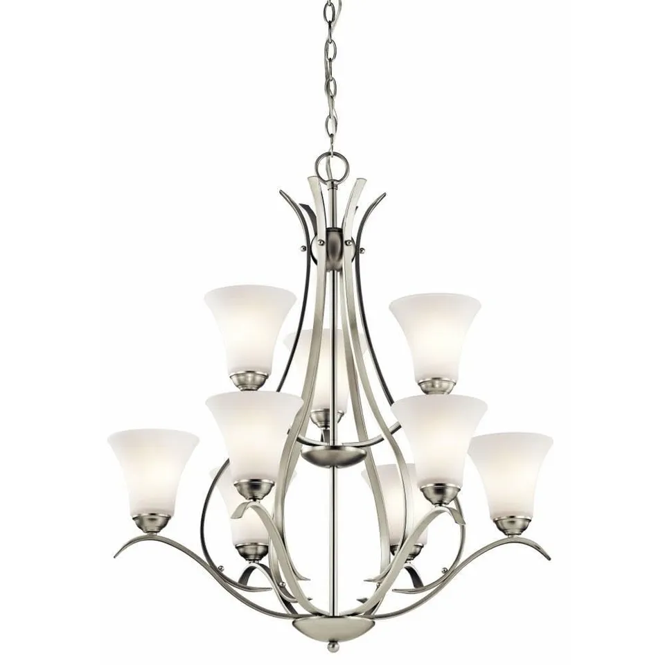 kichler-keiran-33-25-9-light-chandelier-in-brushed-nickel-with-satin-etched-whit image 1