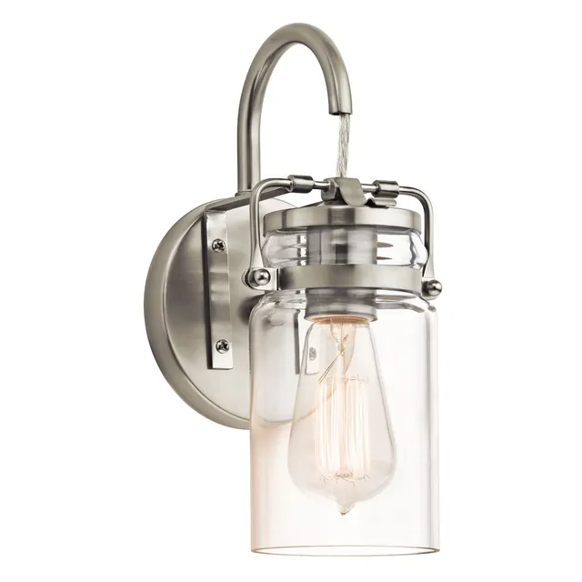 Kichler Brinley 45576NI 1-Light Wall Sconce, Brushed Nickel with Clear Mason Jar Glass Shade