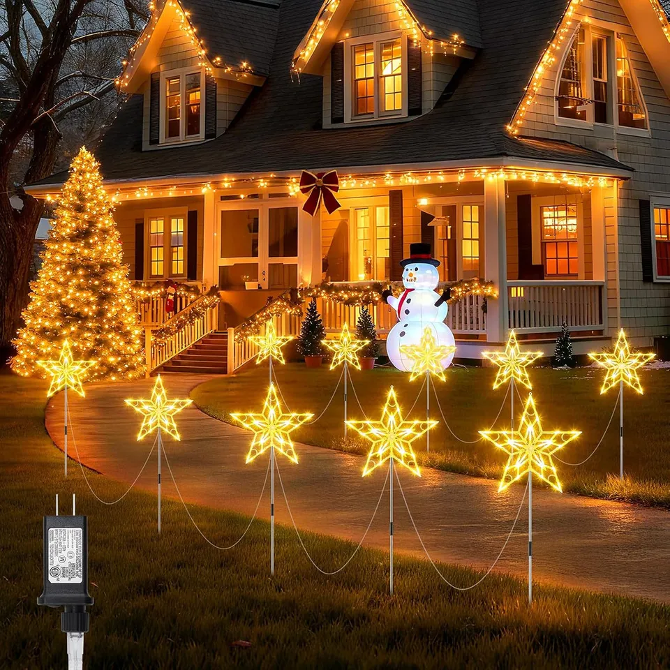 brightown-10-piece-large-waterproof-star-stake-pathway-lights-warm-white-plug-in image 1