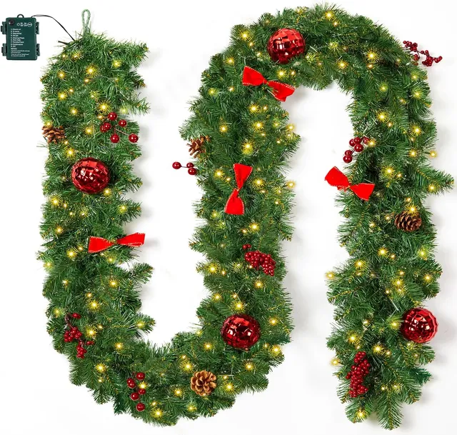 brightown-9ft-battery-operated-christmas-garland-with-100-led-warm-white-lights- image 1