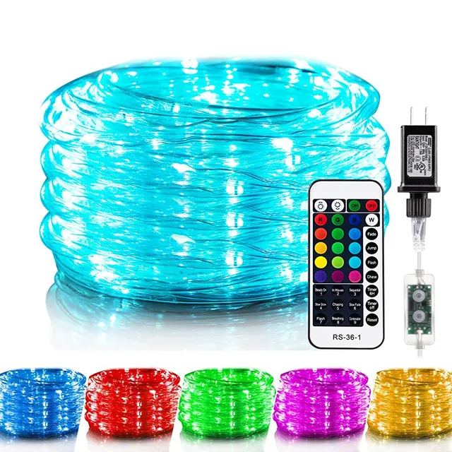 Brightown 33FT Plug in 100 LED 16 Colors Changing Rope Lights with Remote for Living Room Bedroom