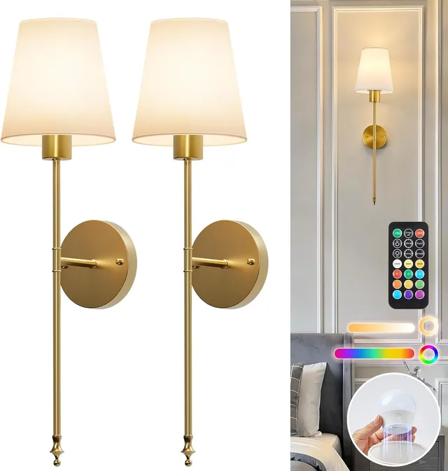 brightown-2-pack-battery-operated-wireless-rechargeable-wall-sconce-lamps-with-r image 1