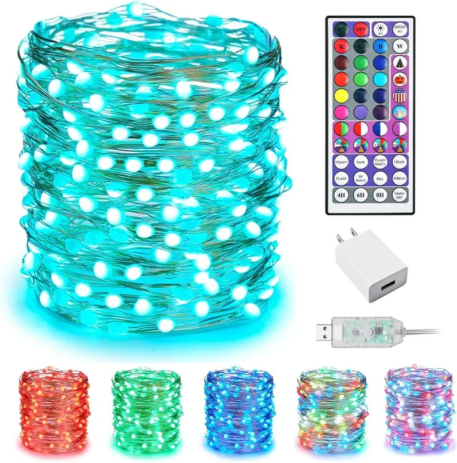 brightown-66ft-200-led-24-color-changing-usb-silver-wire-lights-with-remote-for- image 1