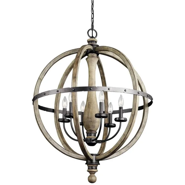 kichler-evan-6-light-chandelier-in-distressed-antique-gray-wood-with-anvil-iron- image 1
