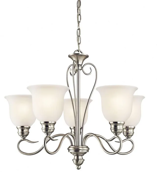 kichler-tanglewood-5-light-chandelier-brushed-nickel-classic-chandelier-with-sat image 1