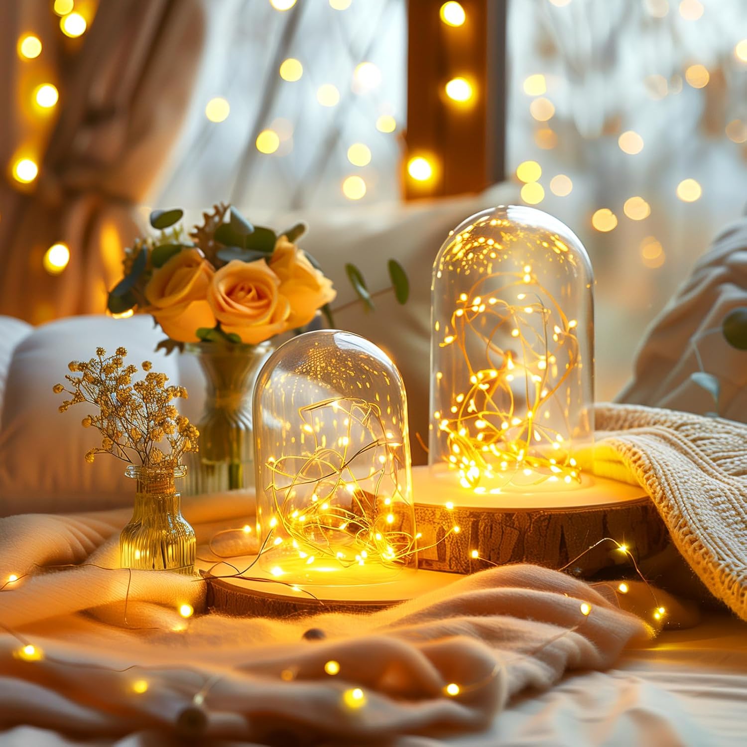 brightown-2-pack-33ft-100-led-plug-in-silver-wire-firefly-fairy-lights-warm-whit image 3