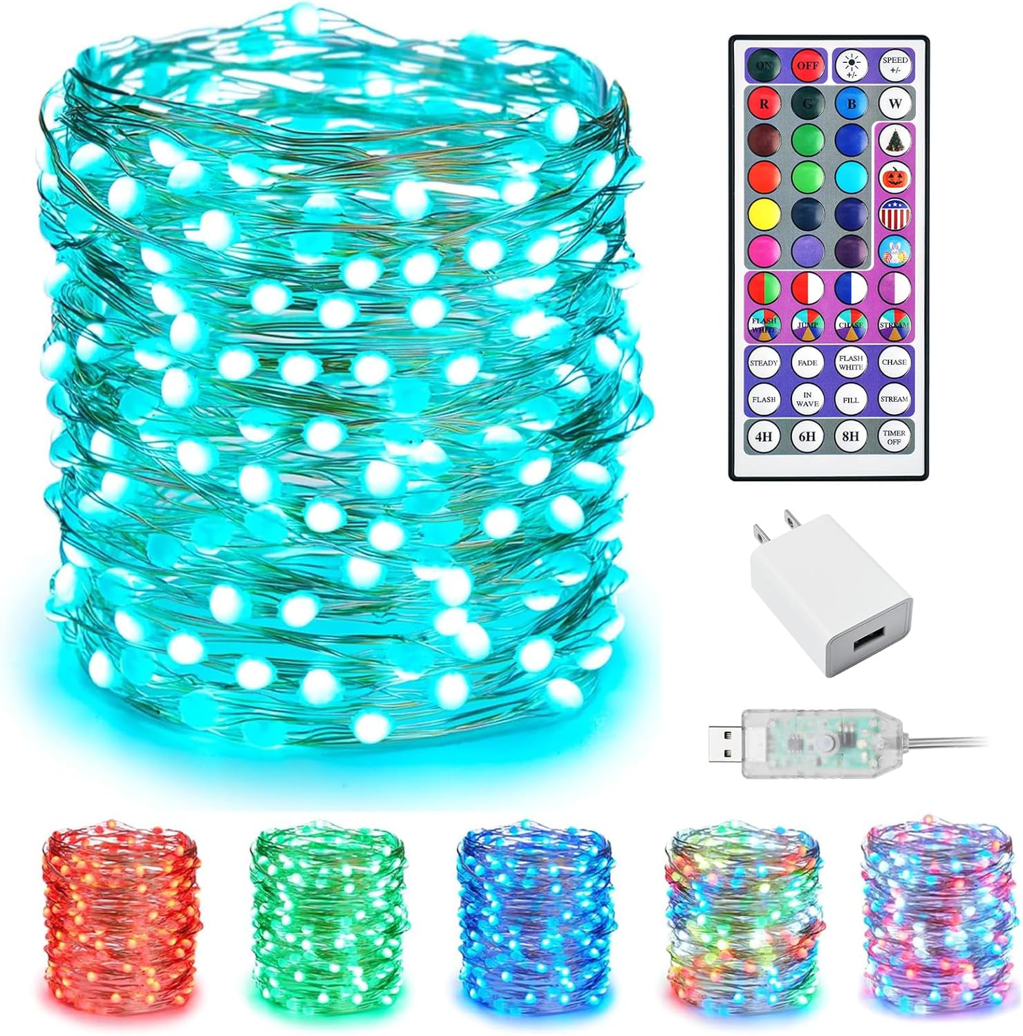 brightown-66ft-200-led-24-color-changing-usb-silver-wire-lights-with-remote-for- image 1