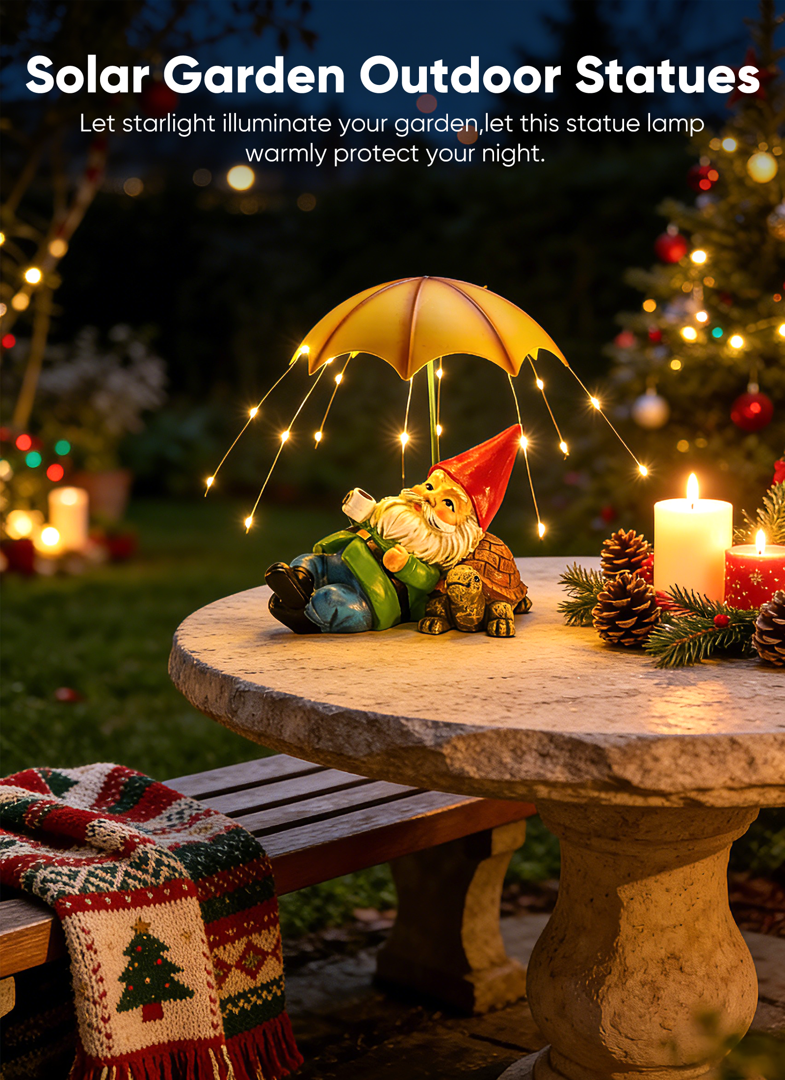 brightown-solar-gnome-statue-with-32-led-lights-for-garden-patio-lawn-decor image 2