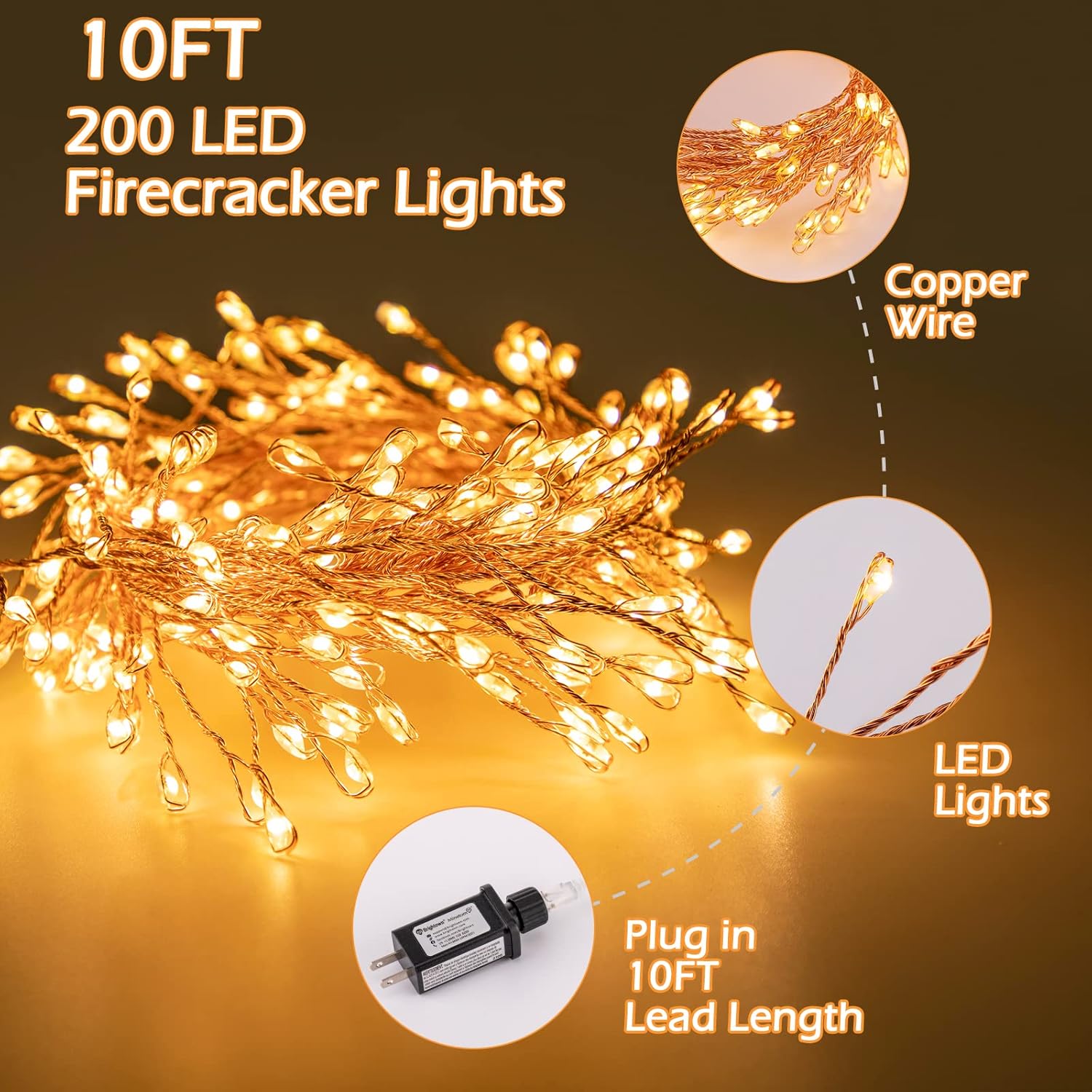 brightown-10ft-200led-firecracker-cluster-string-lights-copper-wire-8-modes-warm image 5