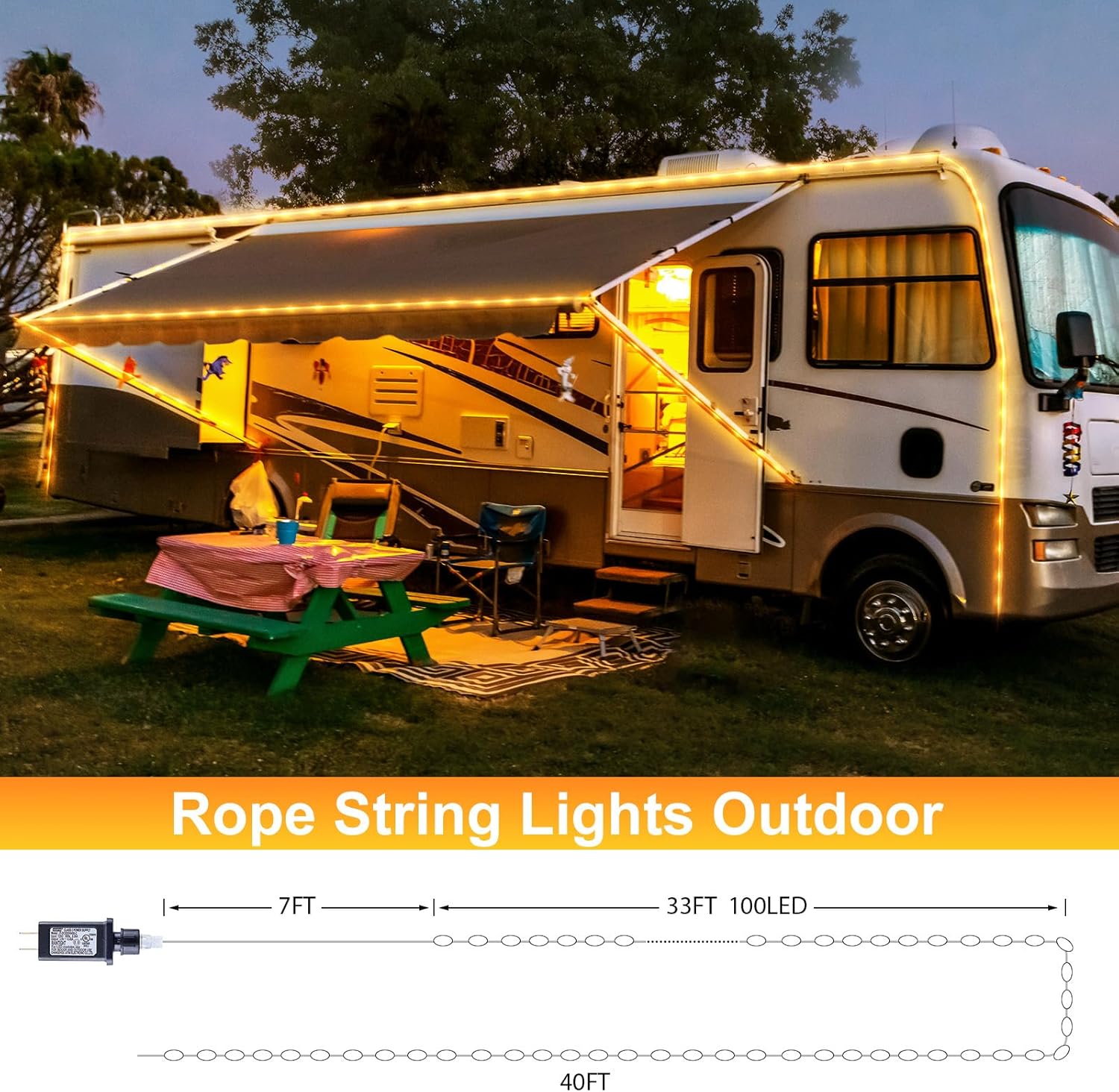 brightown-33ft-100-led-plug-in-rope-string-lights-for-indoor-outdoor-warm-white- image 5