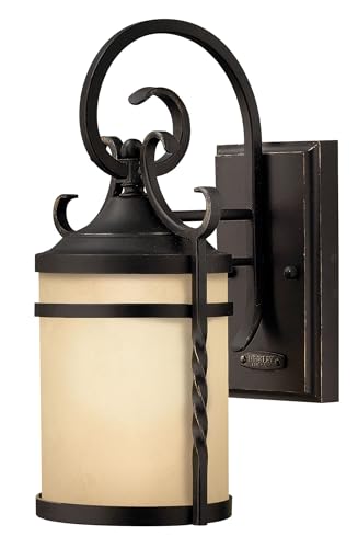hinkley-casa-1144ol-outdoor-wall-light-olde-black-finish-etched-amber-glass-trad image 2