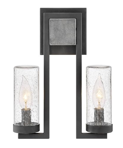 hinkley-sawyer-2-light-led-outdoor-wall-lantern-aged-zinc-distressed-black-clear image 5