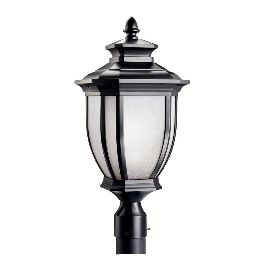 kichler-salisbury-9938bk-1-light-outdoor-post-light-black-with-white-linen-glass image 1