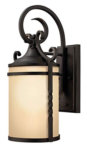 hinkley-casa-1140ol-1-light-outdoor-wall-lantern-in-olde-black-with-amber-glass image 2