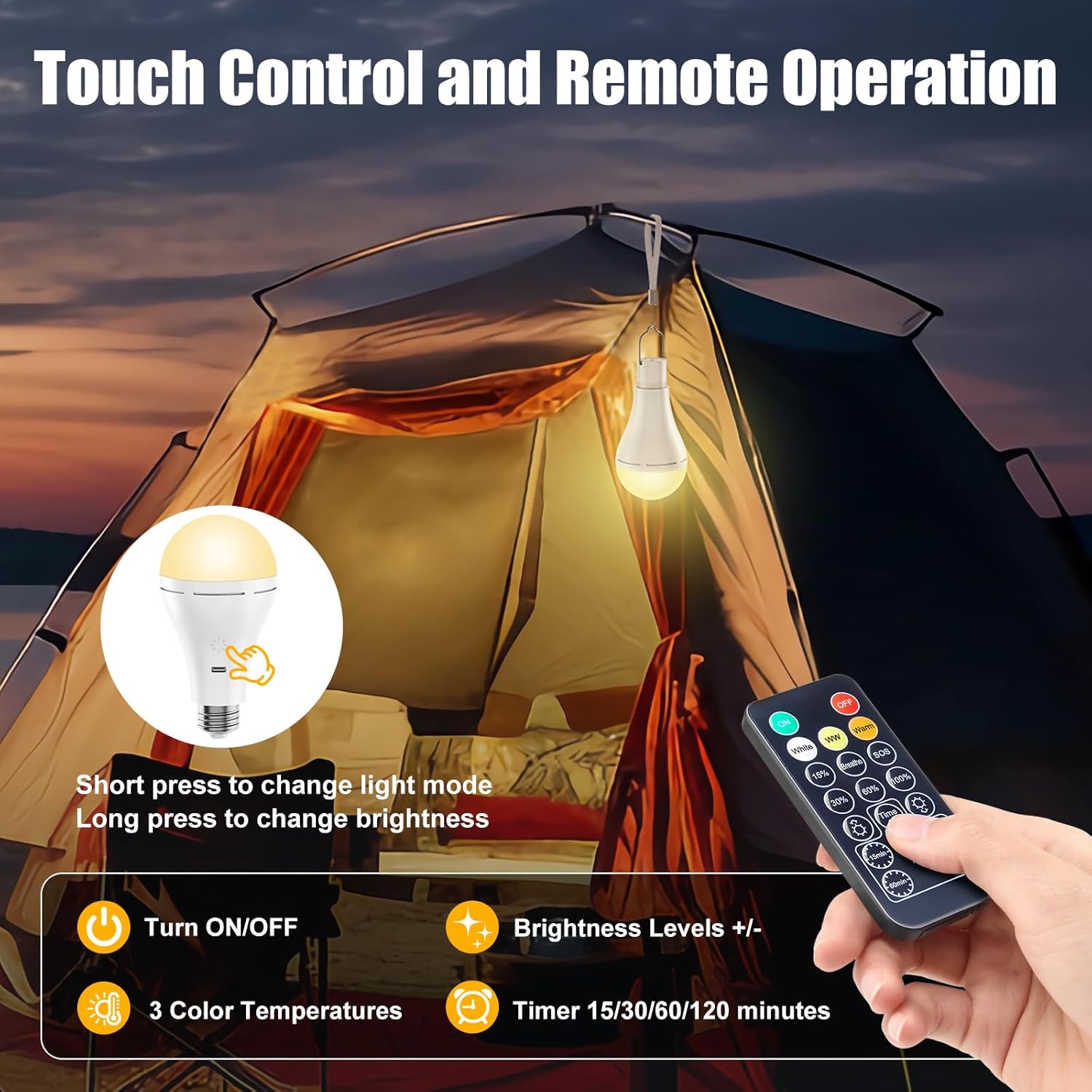 brightown-a70-usb-rechargeable-emergency-light-bulb-2-pack-with-remote-700lm-200 image 3