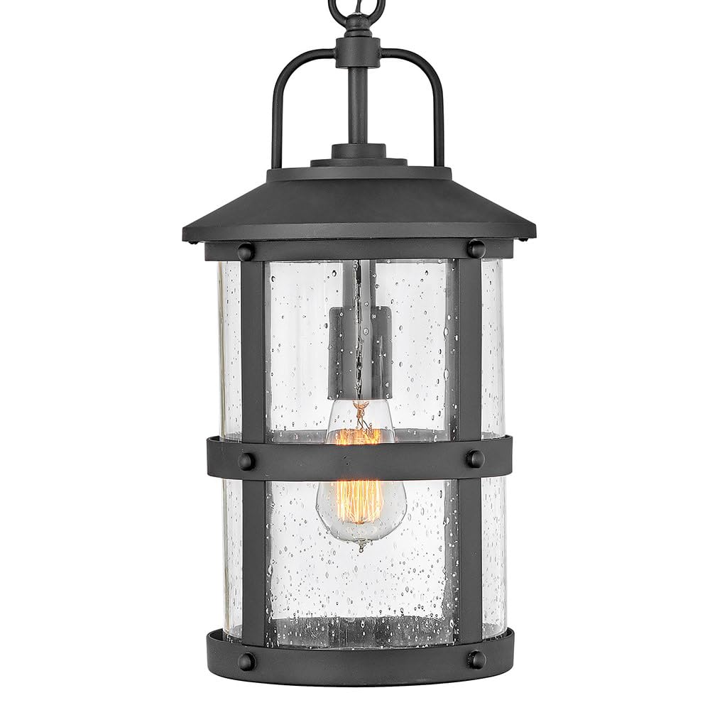 hinkley-lakehouse-one-light-outdoor-medium-hanging-lantern-black-with-clear-seed image 2