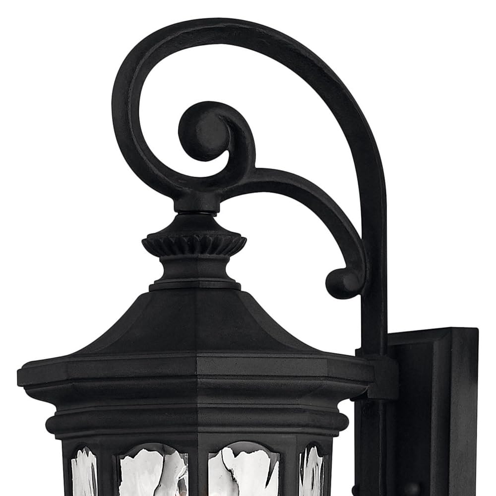 hinkley-raley-medium-wall-mount-outdoor-lantern-museum-black-finish-clear-water- image 3