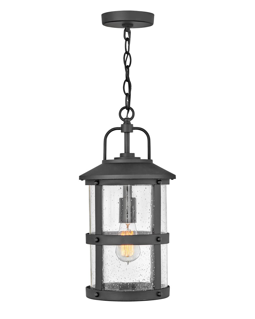 hinkley-lakehouse-one-light-outdoor-medium-hanging-lantern-black-with-clear-seed image 1