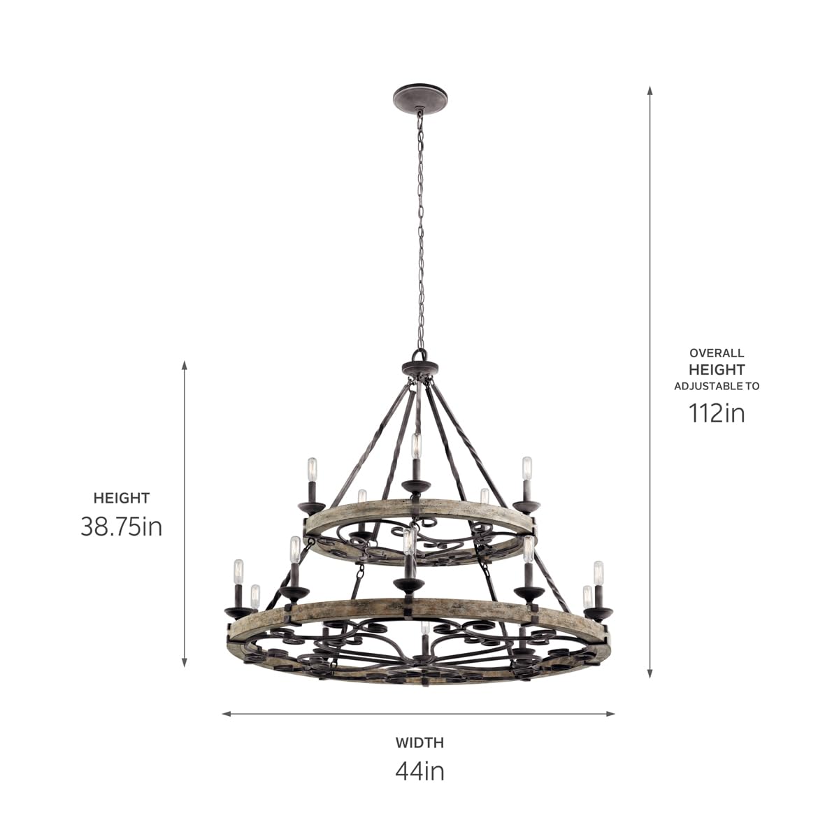 kichler-taulbee-15-light-2-tier-chandelier-weathered-zinc-with-wood-accents-4382 image 7