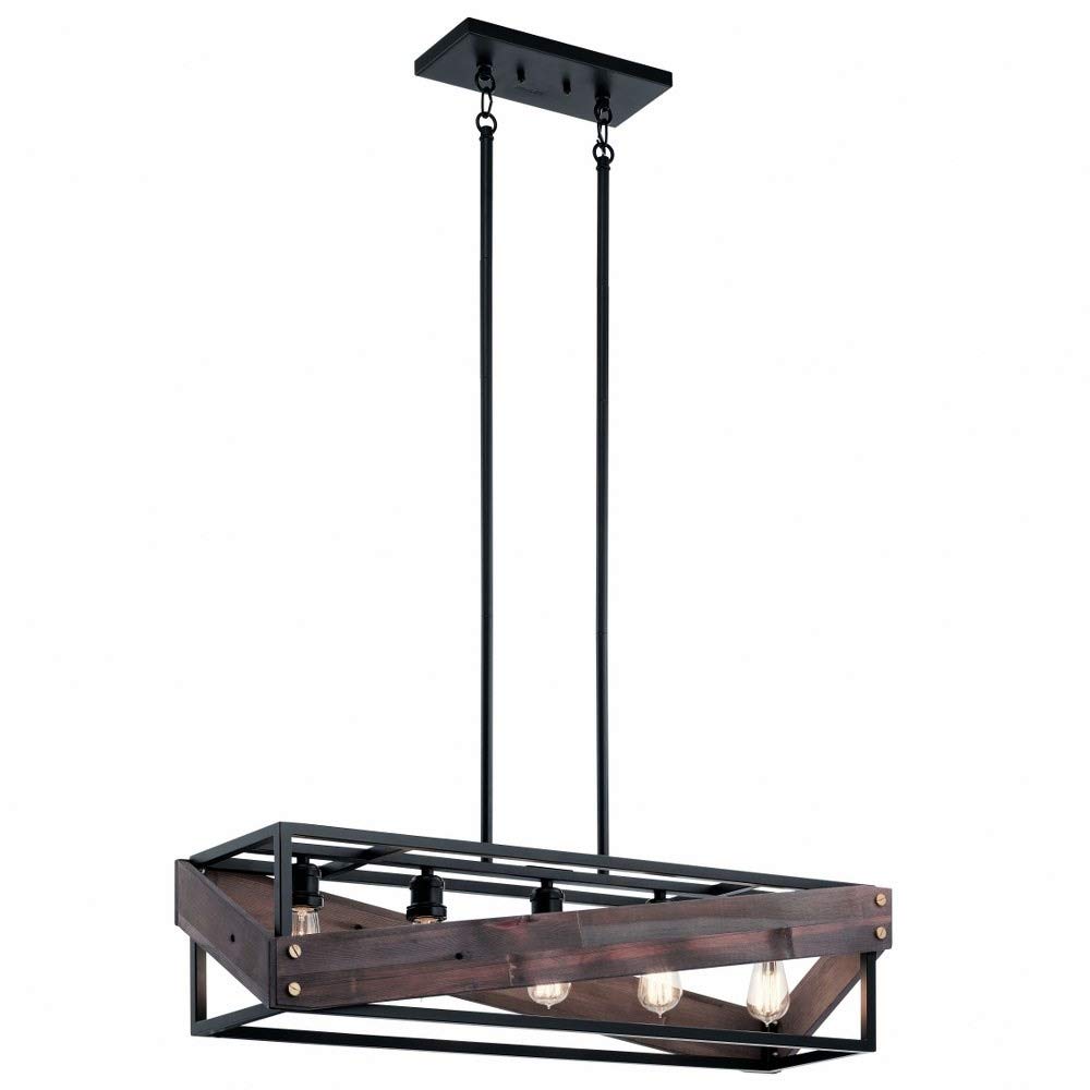 kichler-fulton-cross-5-light-linear-chandelier-black-with-reclaimed-wood-rustic- image 2