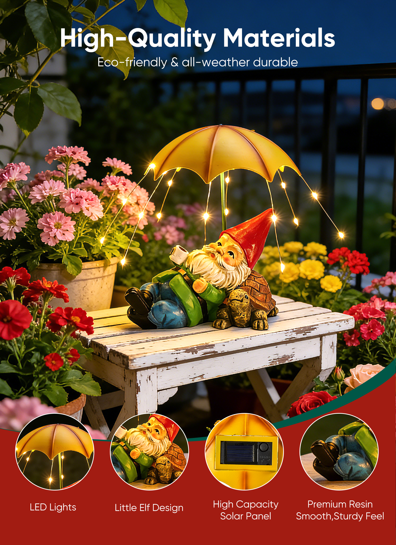 brightown-solar-gnome-statue-with-32-led-lights-for-garden-patio-lawn-decor image 5