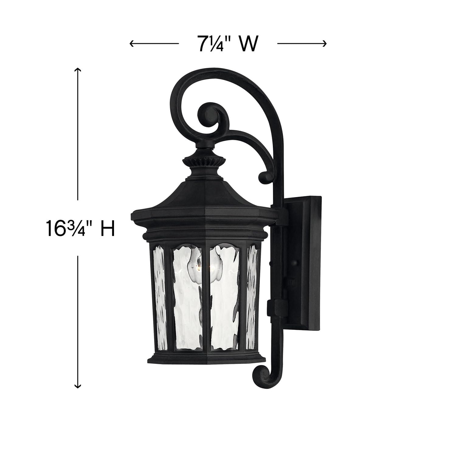 hinkley-raley-medium-wall-mount-outdoor-lantern-museum-black-finish-clear-water- image 2