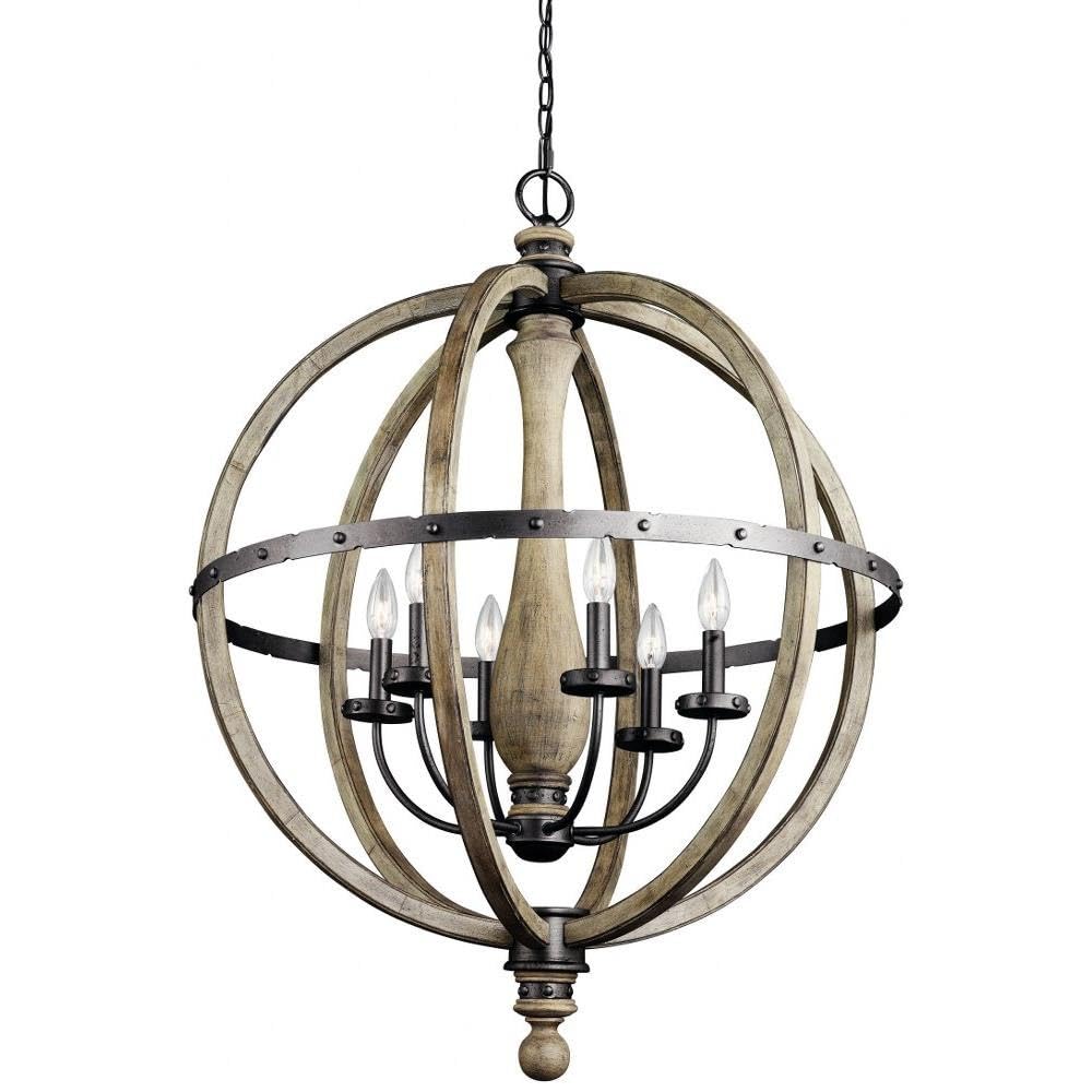 kichler-evan-6-light-chandelier-in-distressed-antique-gray-wood-with-anvil-iron- image 1