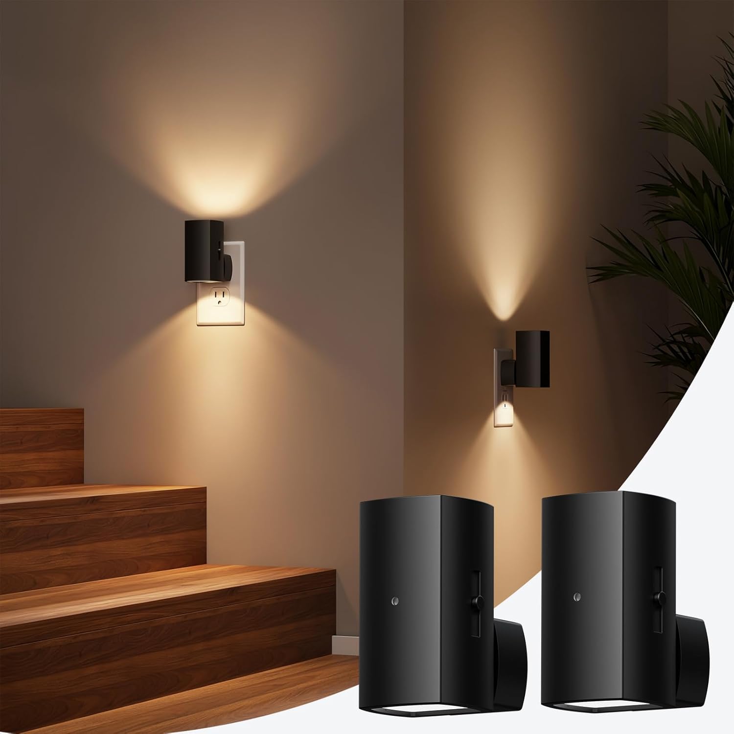 brightown-2-pack-plug-in-night-lights-with-rotating-plug-light-sensor-warm-white image 2
