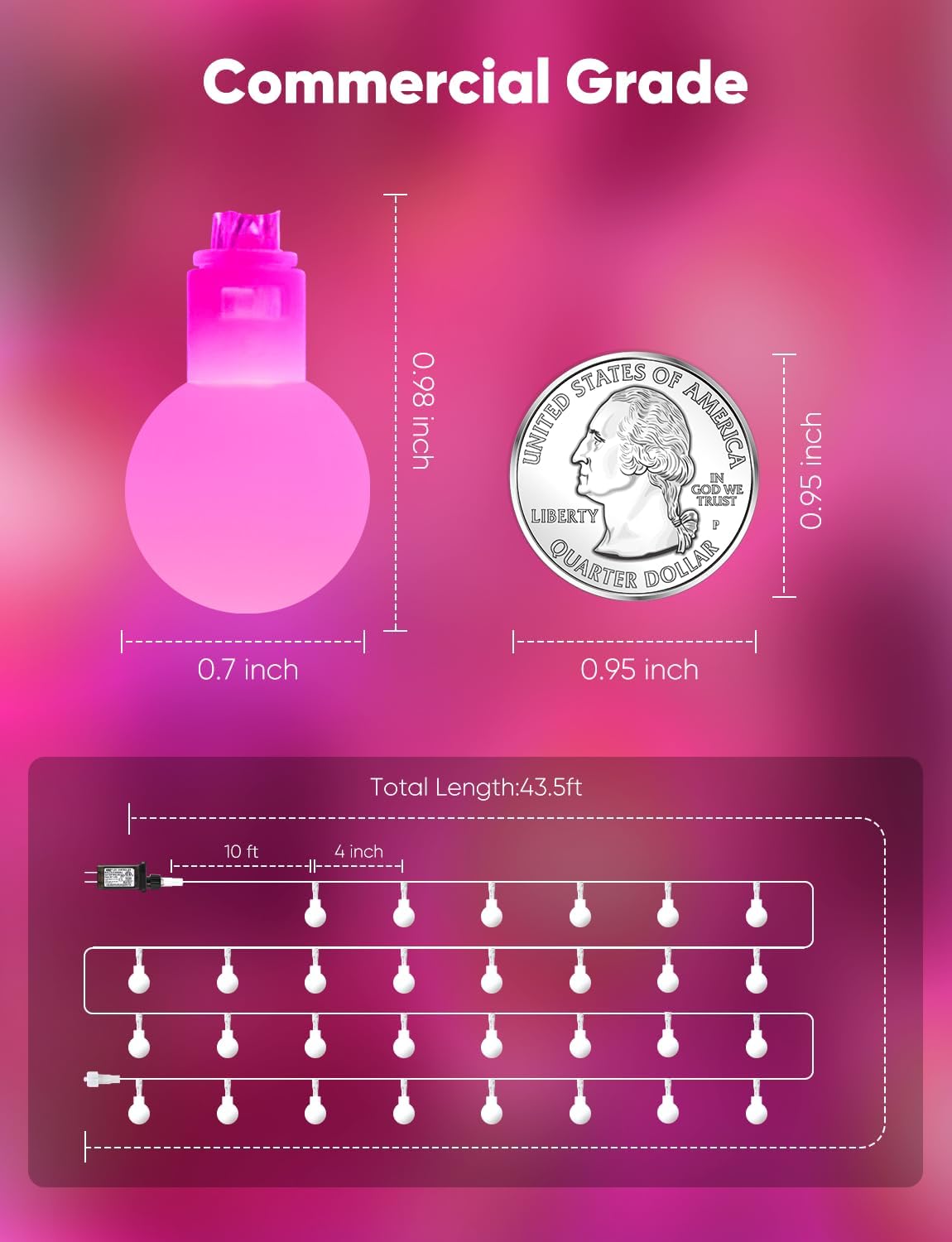 brightown-33ft-plug-in-mini-globe-fairy-string-lights-100-pink-led-8-modes-timer image 2