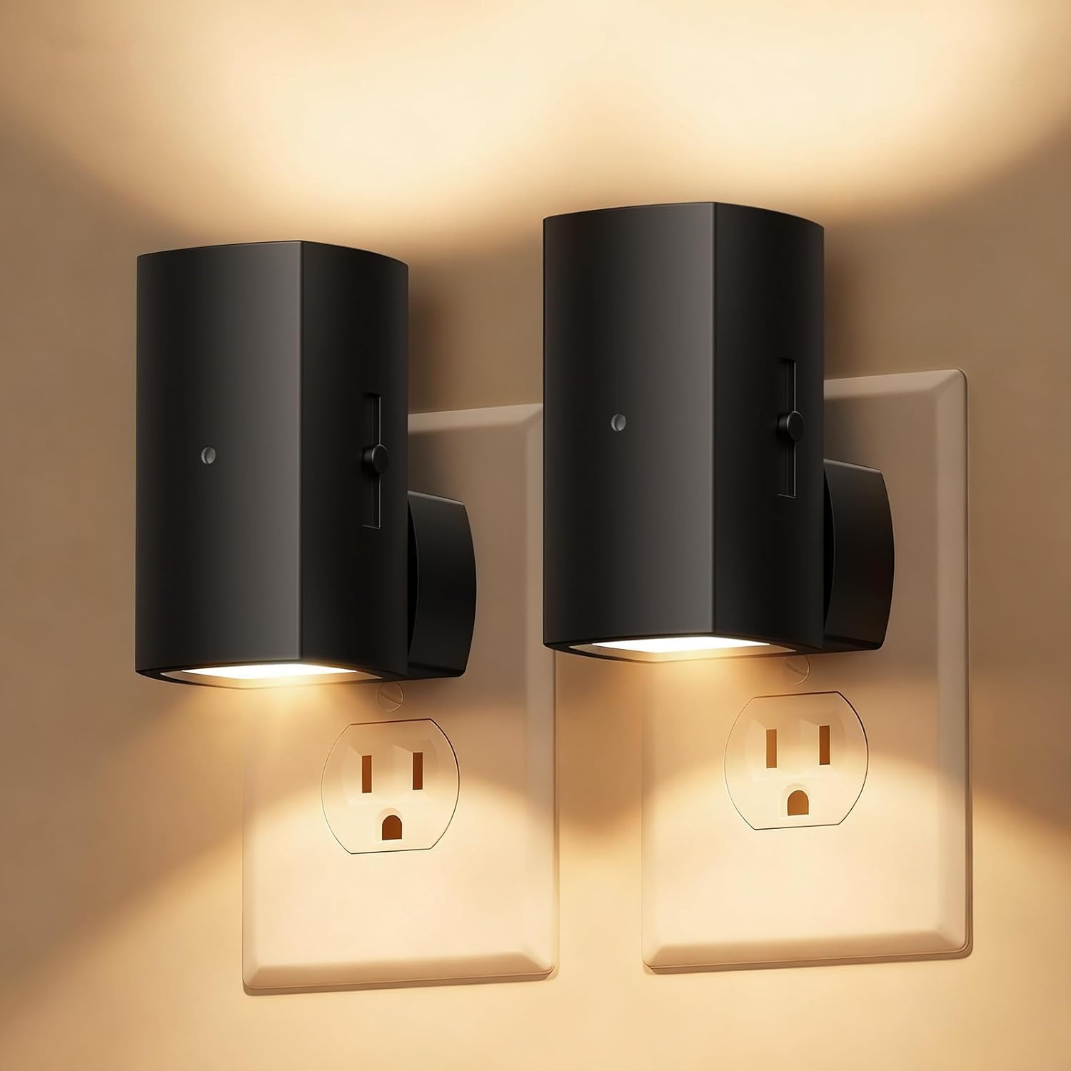 brightown-2-pack-plug-in-night-lights-with-rotating-plug-light-sensor-warm-white image 1