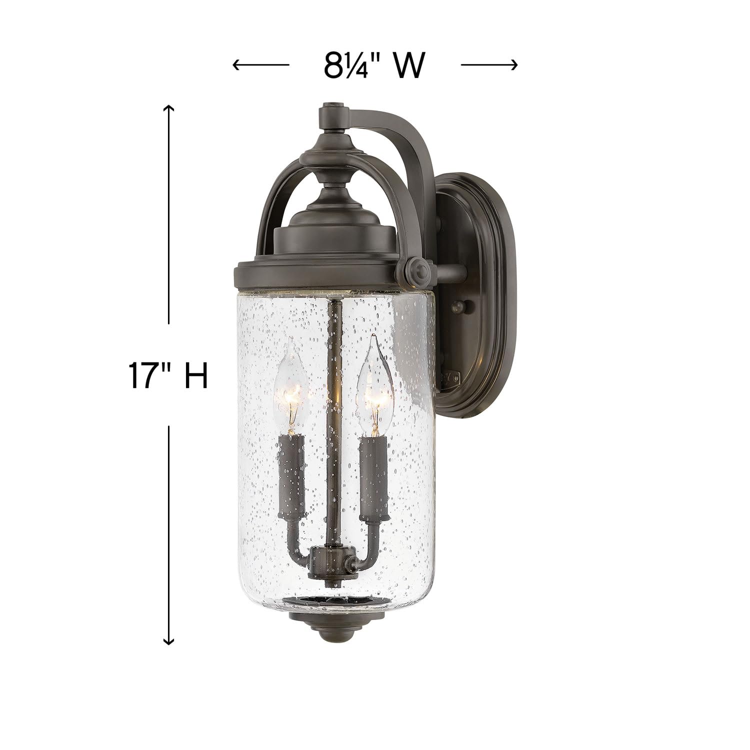 hinkley-willoughby-two-light-outdoor-medium-wall-lantern-oil-rubbed-bronze-clear image 2