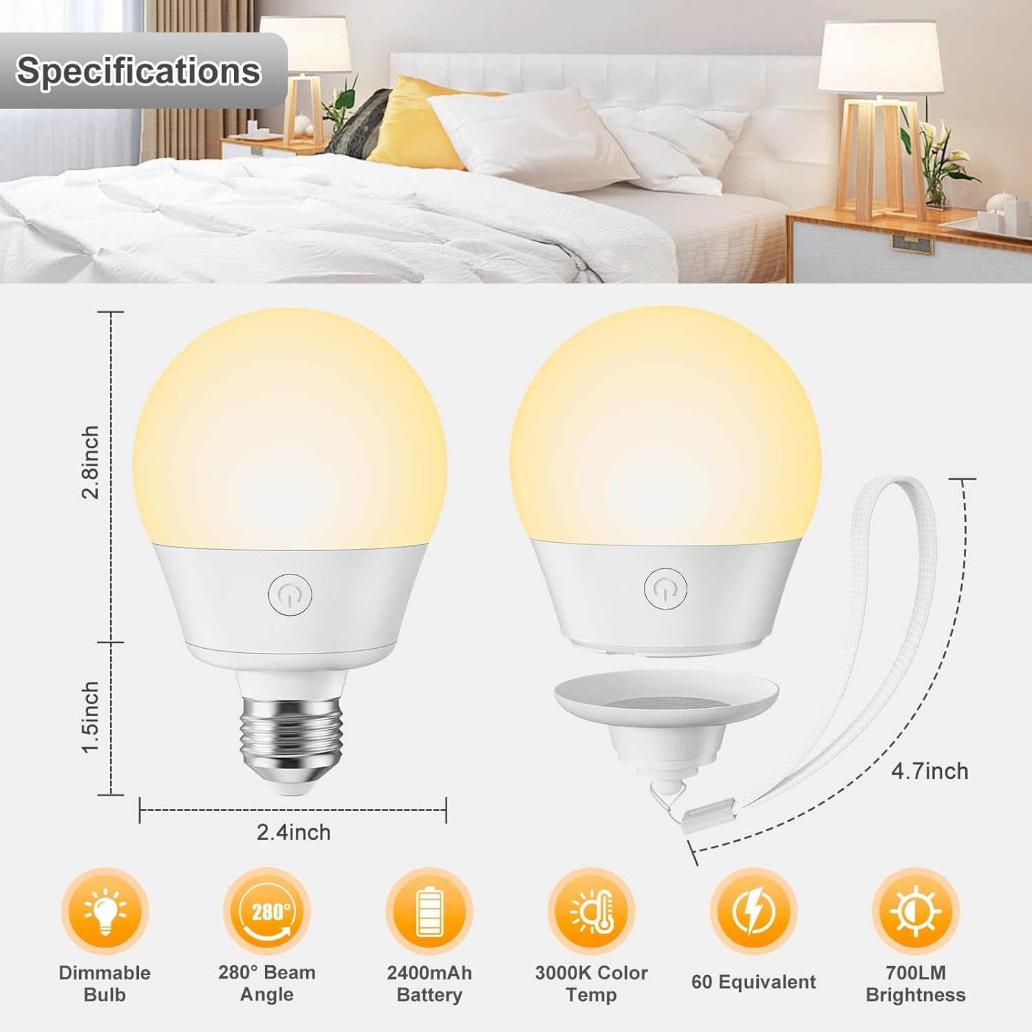 brightown-2-pack-e26-rechargeable-backup-light-bulb-with-remote-for-sconces-lamp image 8