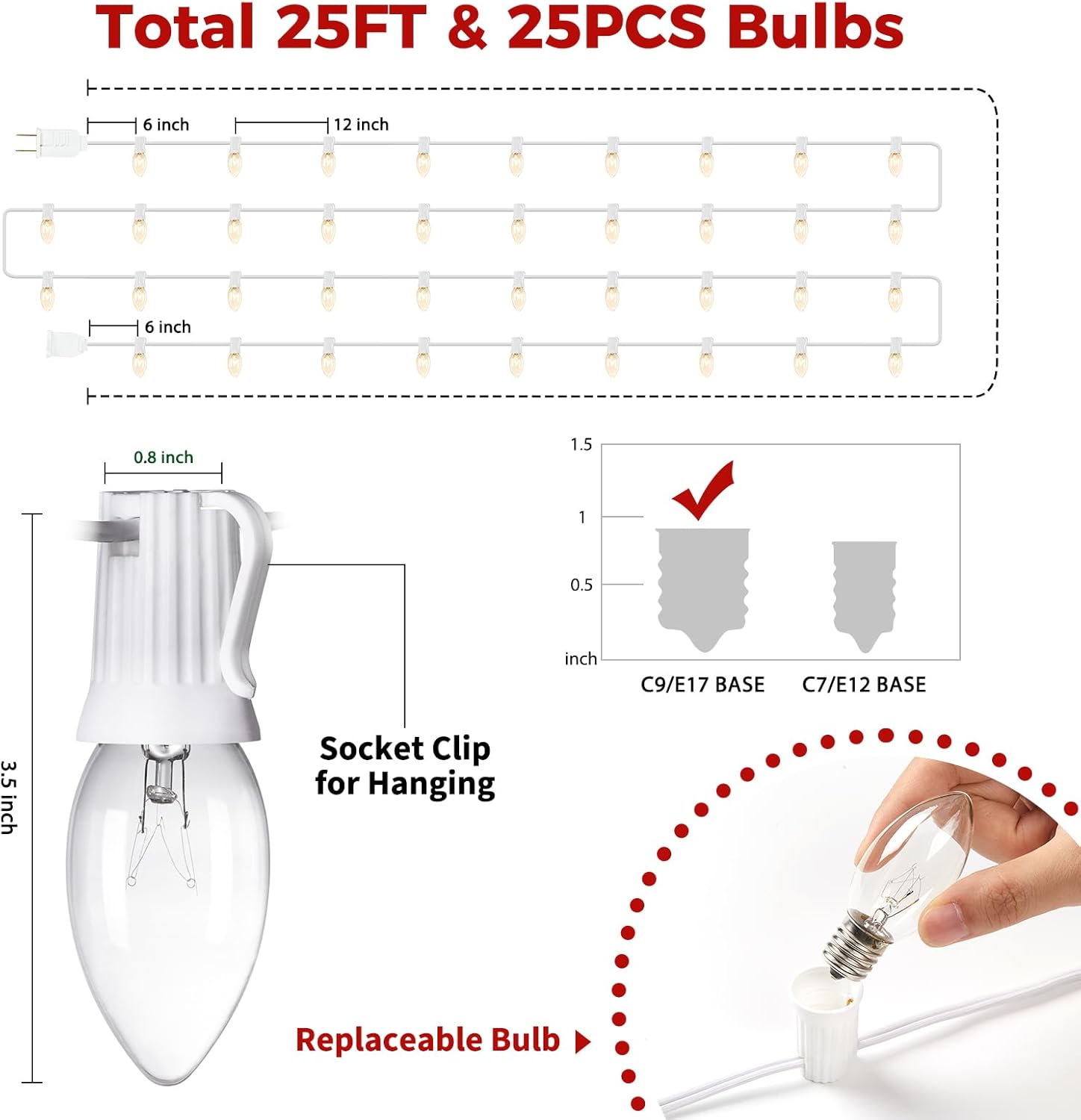 brightown-c9-led-string-lights-25ft-25-warm-white-bulbs-plug-in image 2