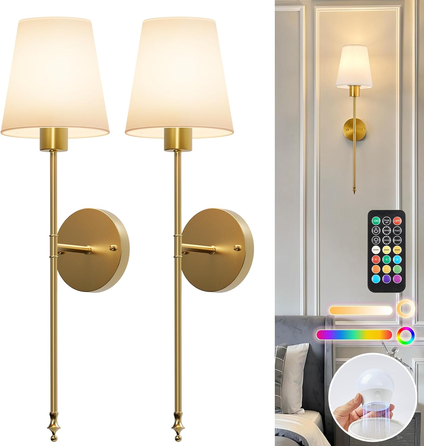 brightown-2-pack-battery-operated-wireless-rechargeable-wall-sconce-lamps-with-r image 1