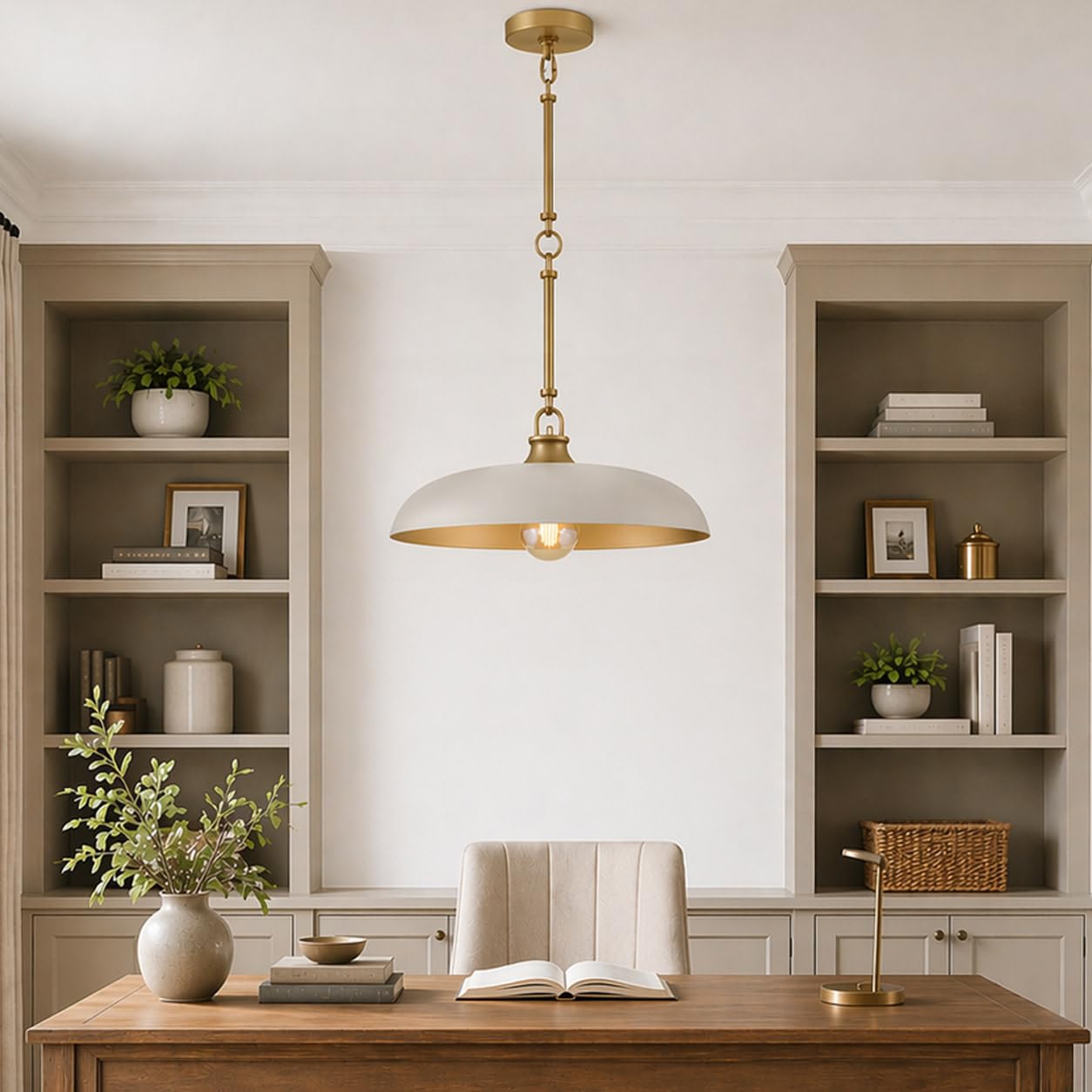 hinkley-sadie-18-dome-pendant-in-light-taupe-with-lacquered-brass-accents image 3