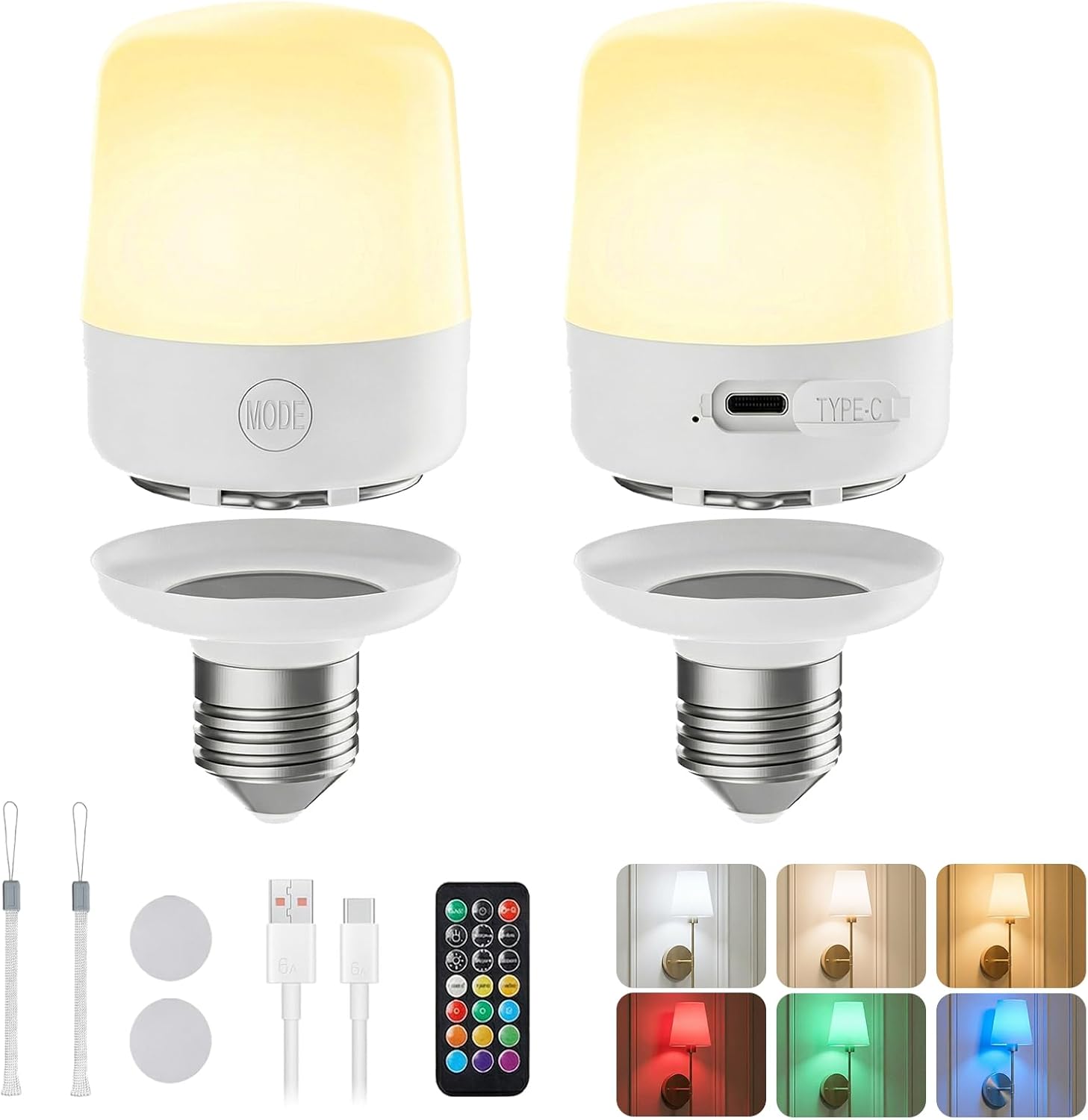 brightown-2-pack-e26-rechargeable-2300mah-light-bulbs-with-remote-timer-12-color image 1