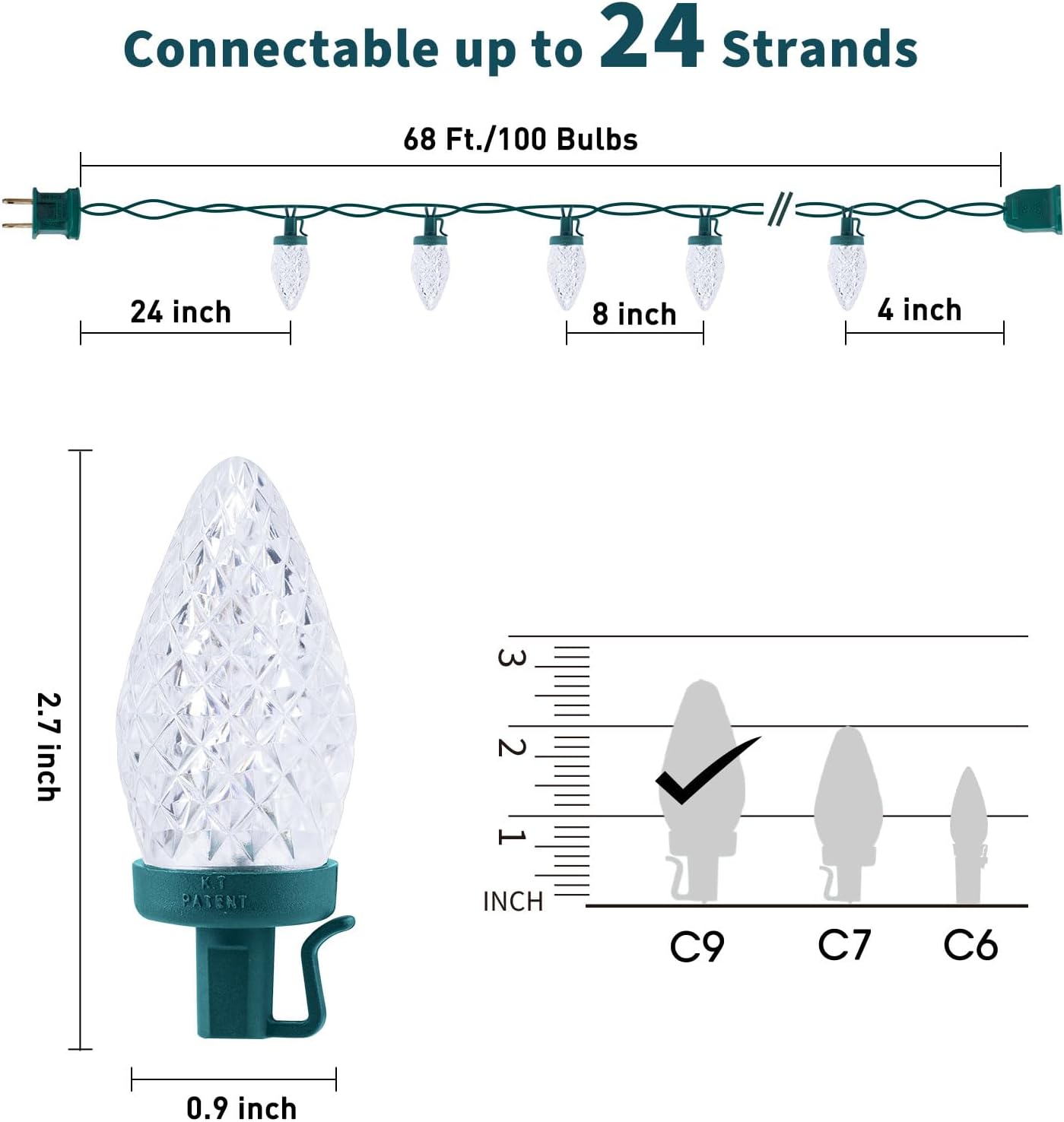 brightown-68ft-100-led-c9-christmas-string-lights-with-quick-clips-pure-white-pl image 4