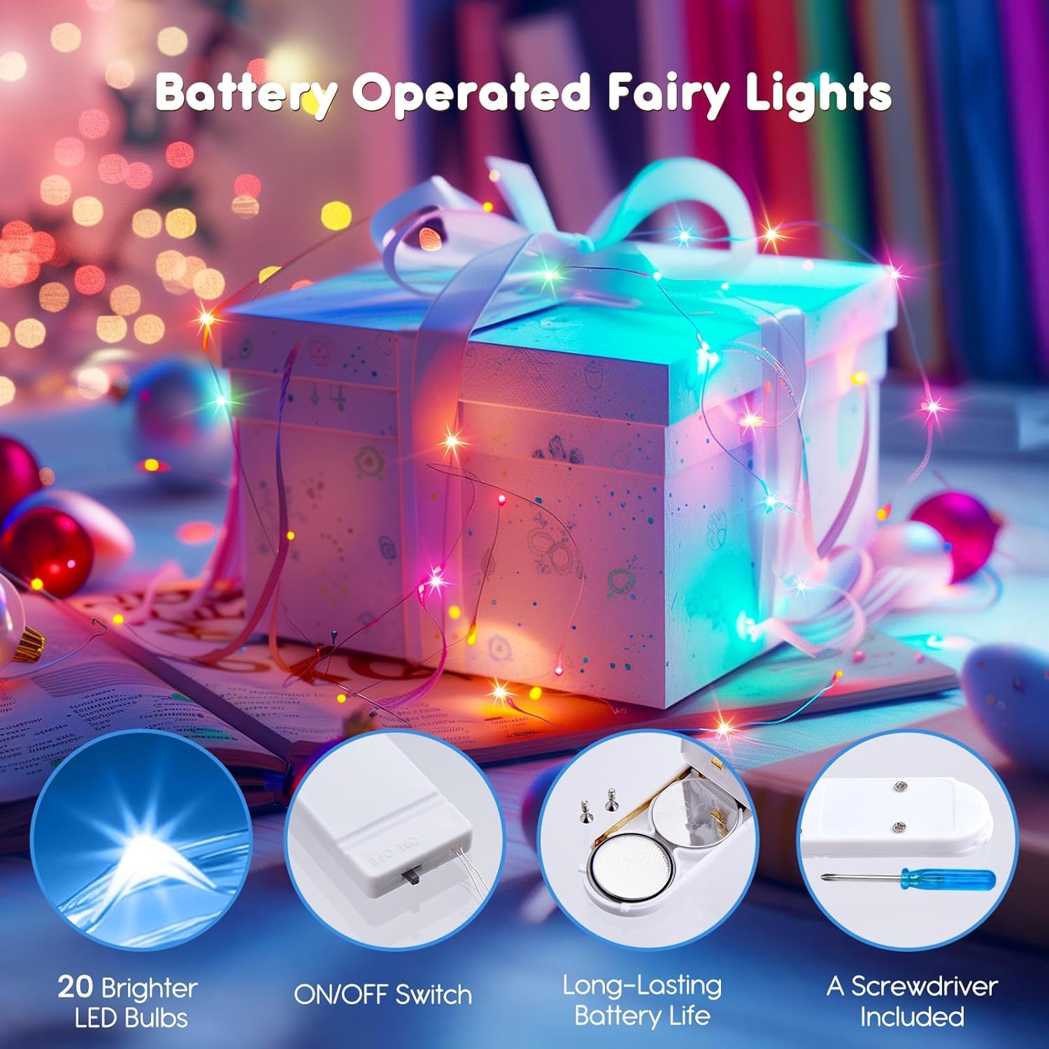 brightown-12-pack-7ft-battery-operated-silver-wire-fairy-lights-20-pastel-led-cr image 2