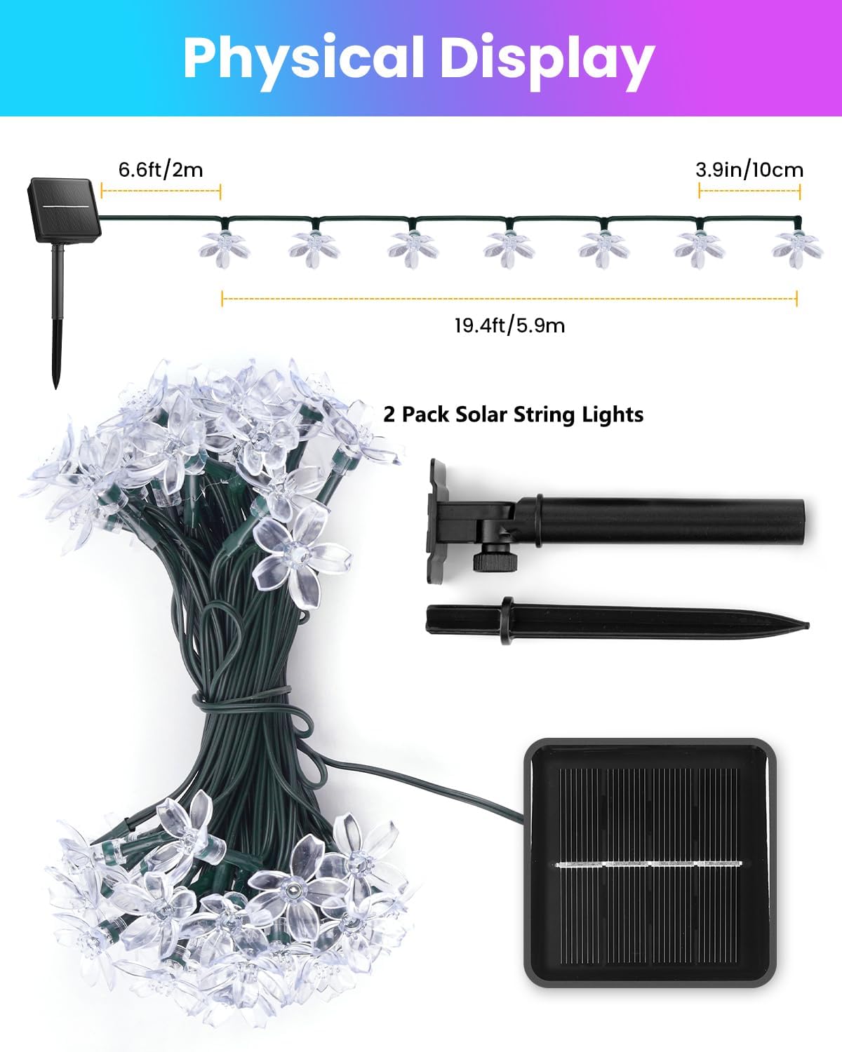 brightown-60-led-solar-cherry-blossom-flower-string-lights-26ft-multicolor-for-g image 3