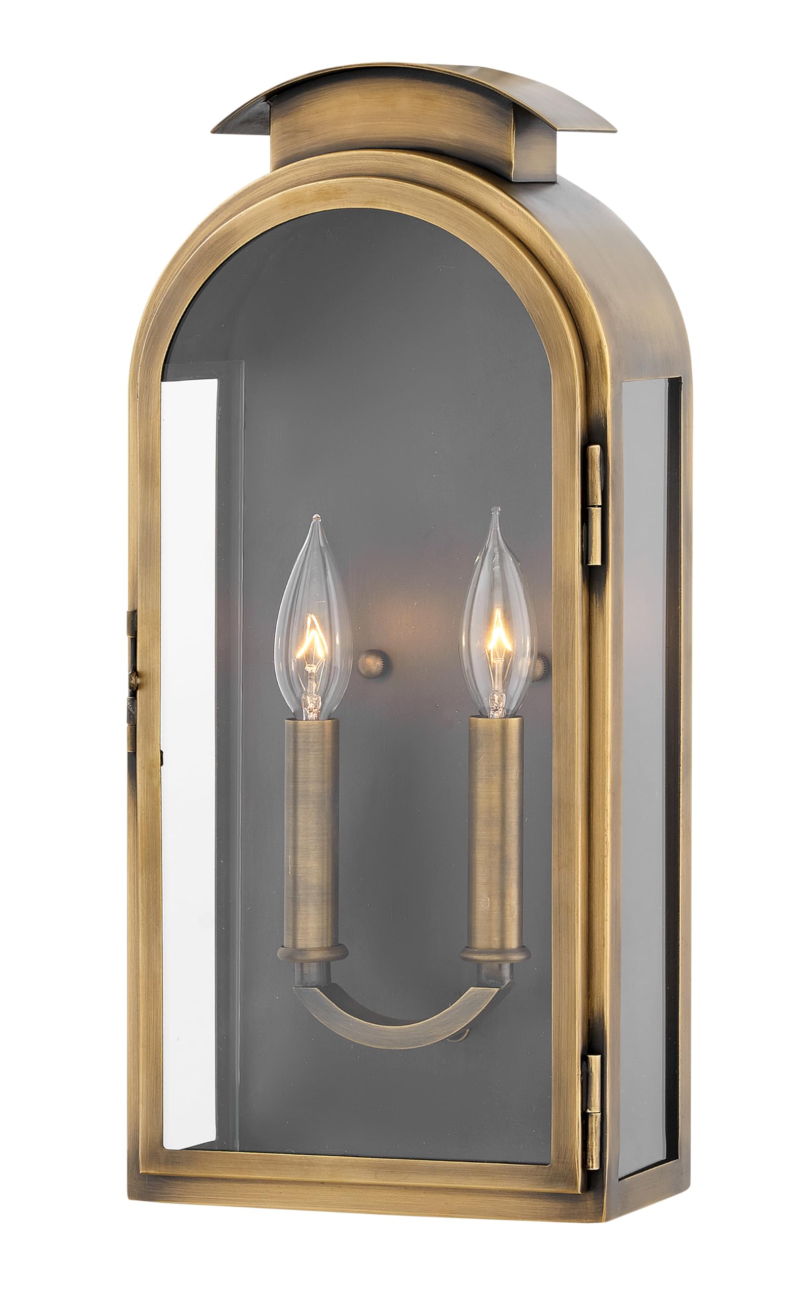hinkley-rowley-two-light-outdoor-medium-wall-mount-in-light-antique-brass-with-c image 1