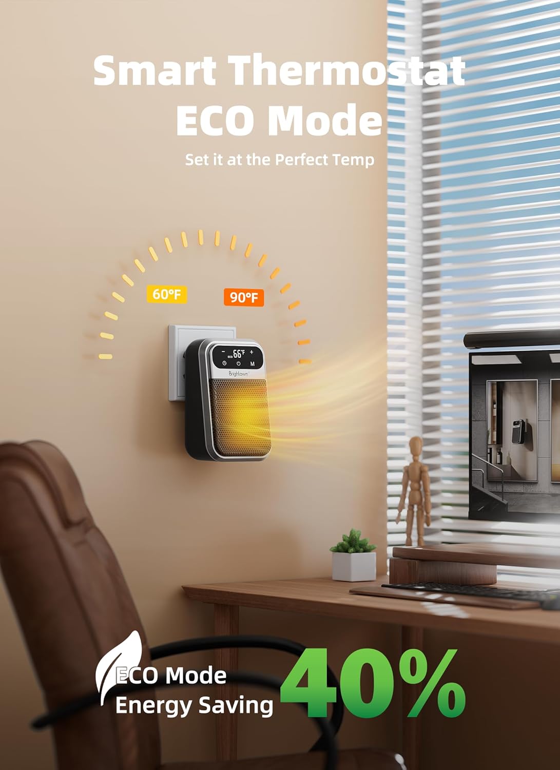 brightown-800w-plug-in-heater-with-remote-outlet-space-heater-with-touch-led-dis image 7