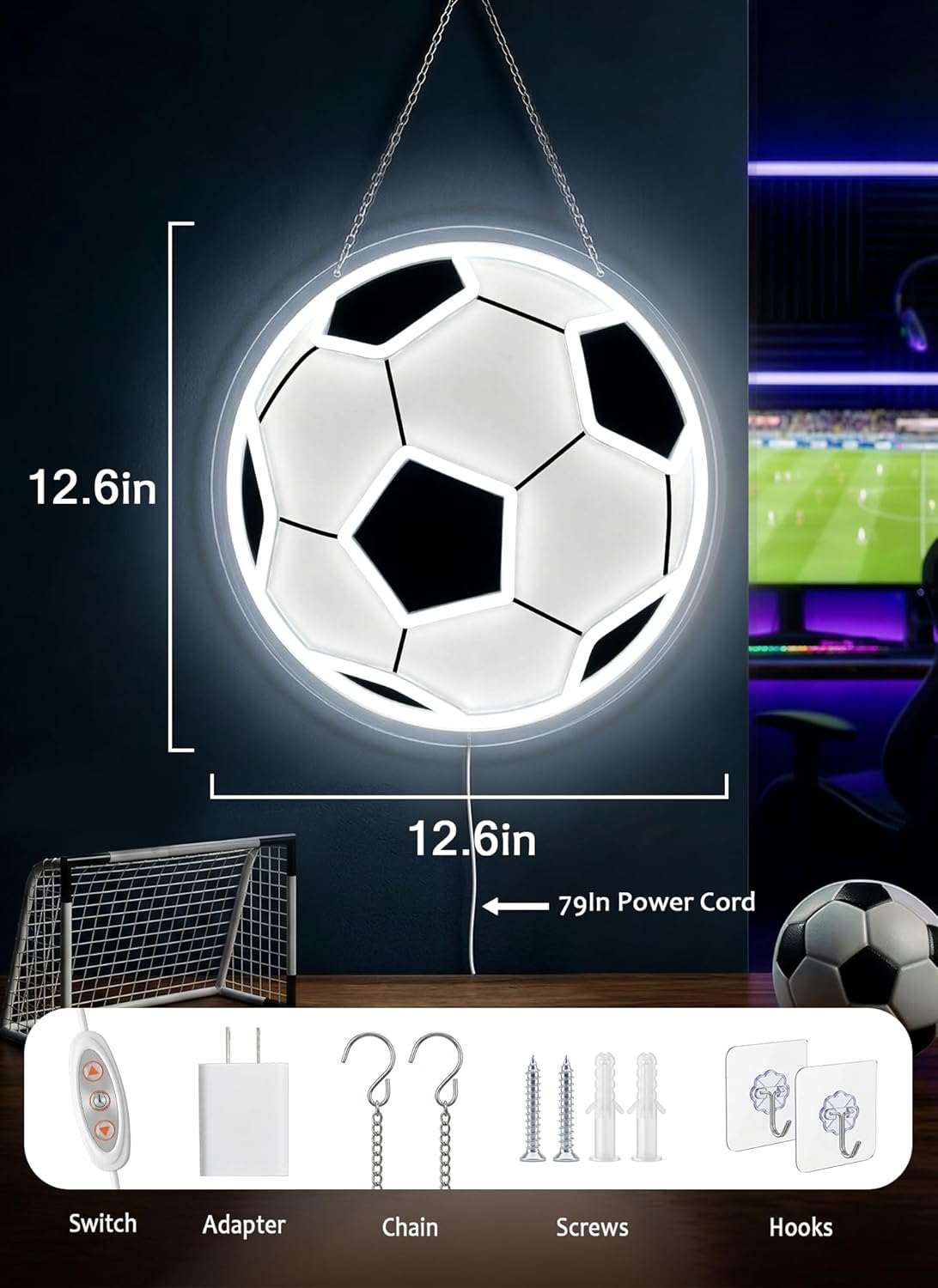 brightown-led-soccer-ball-neon-sign-usb-powered-adjustable-brightness-hanging-ki image 2