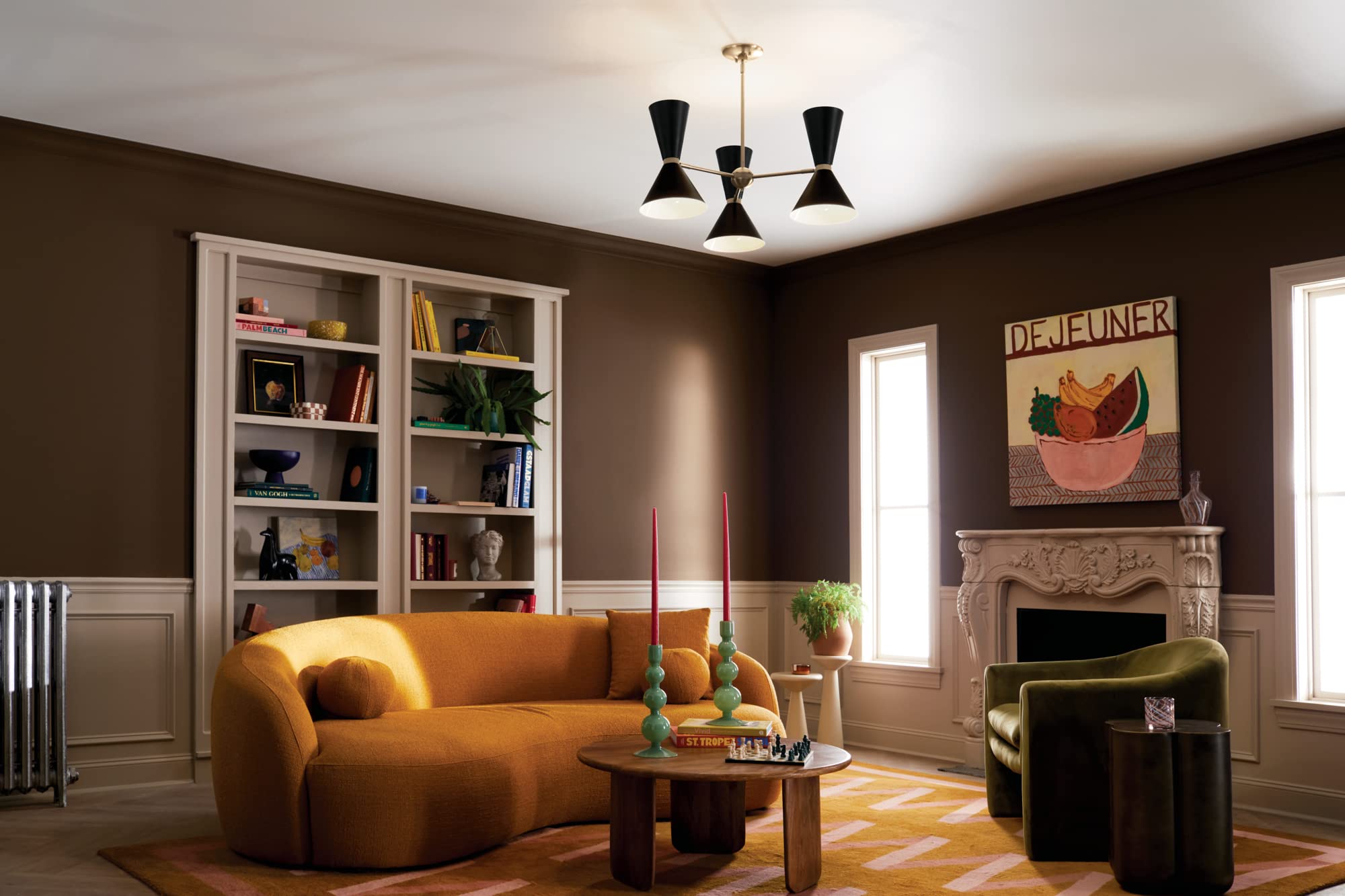 kichler-phix-52565cpzbk-6-light-chandelier-champagne-bronze-with-black-shades image 2