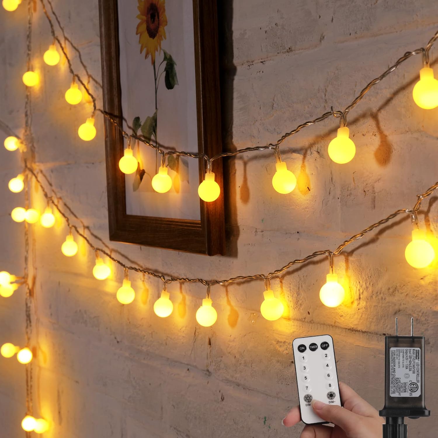 brightown-33ft-100-led-plug-in-globe-ball-string-lights-with-remote-for-bedroom- image 1